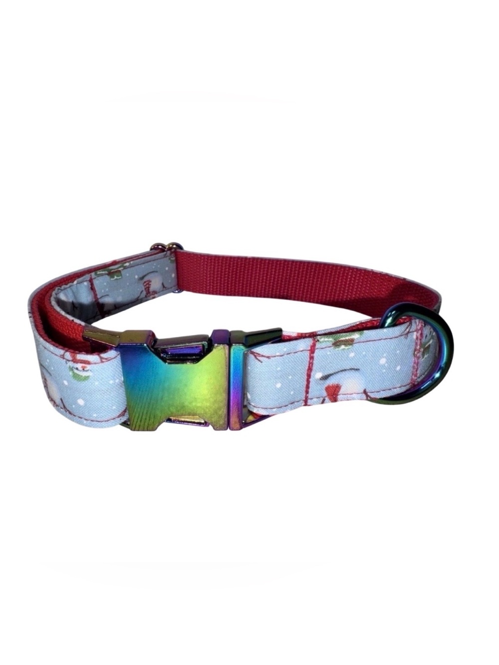 Dog Collar Red Christmas Snowman Large Handmade Heavy Duty W/Buckle NEW
